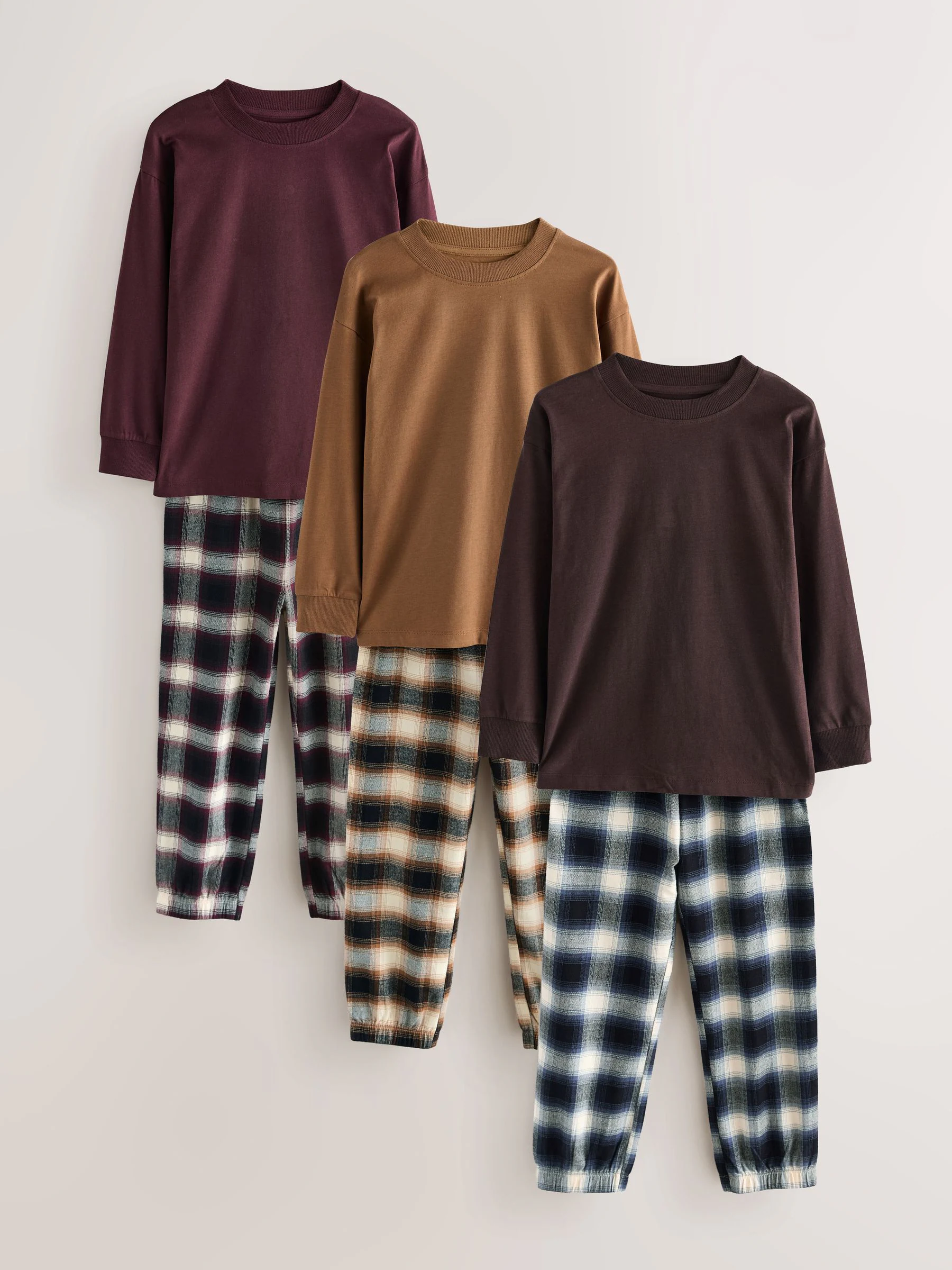 Bordeaux Rood/Bruin - Verpakking van 3 geweven geruite pyjama's (3-16 jr)