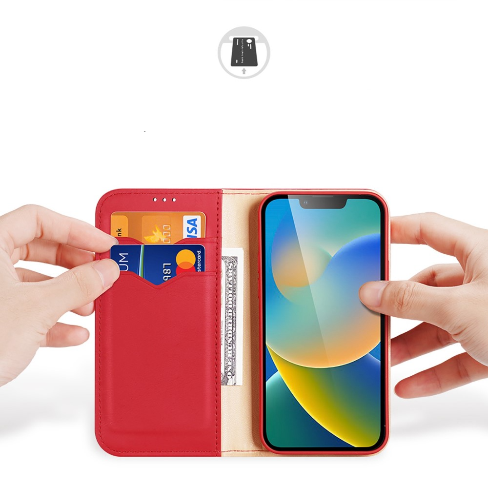 iPhone 14 Flip Wallet Cover Echtleder Tasche (RFID Schutz) - Rot