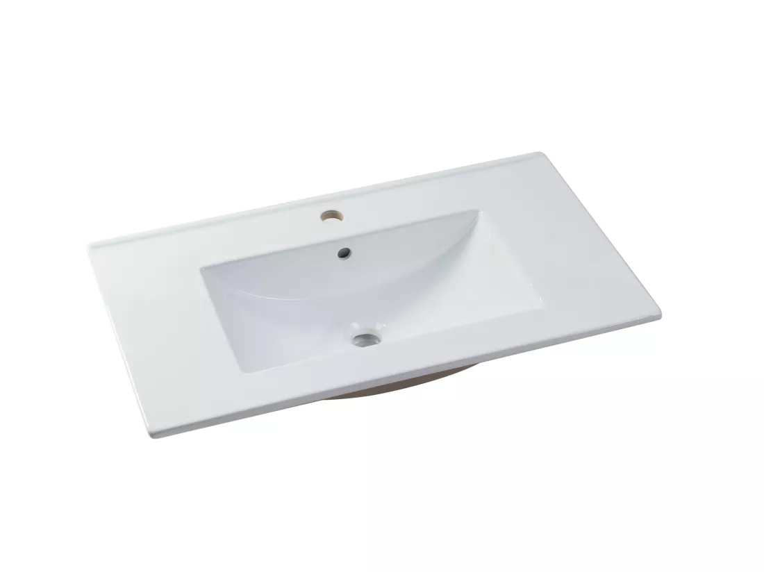 Meuble de salle de bain suspendu simple vasque avec colonne de rangement - Coloris naturel clair - 80 cm - KAYLA