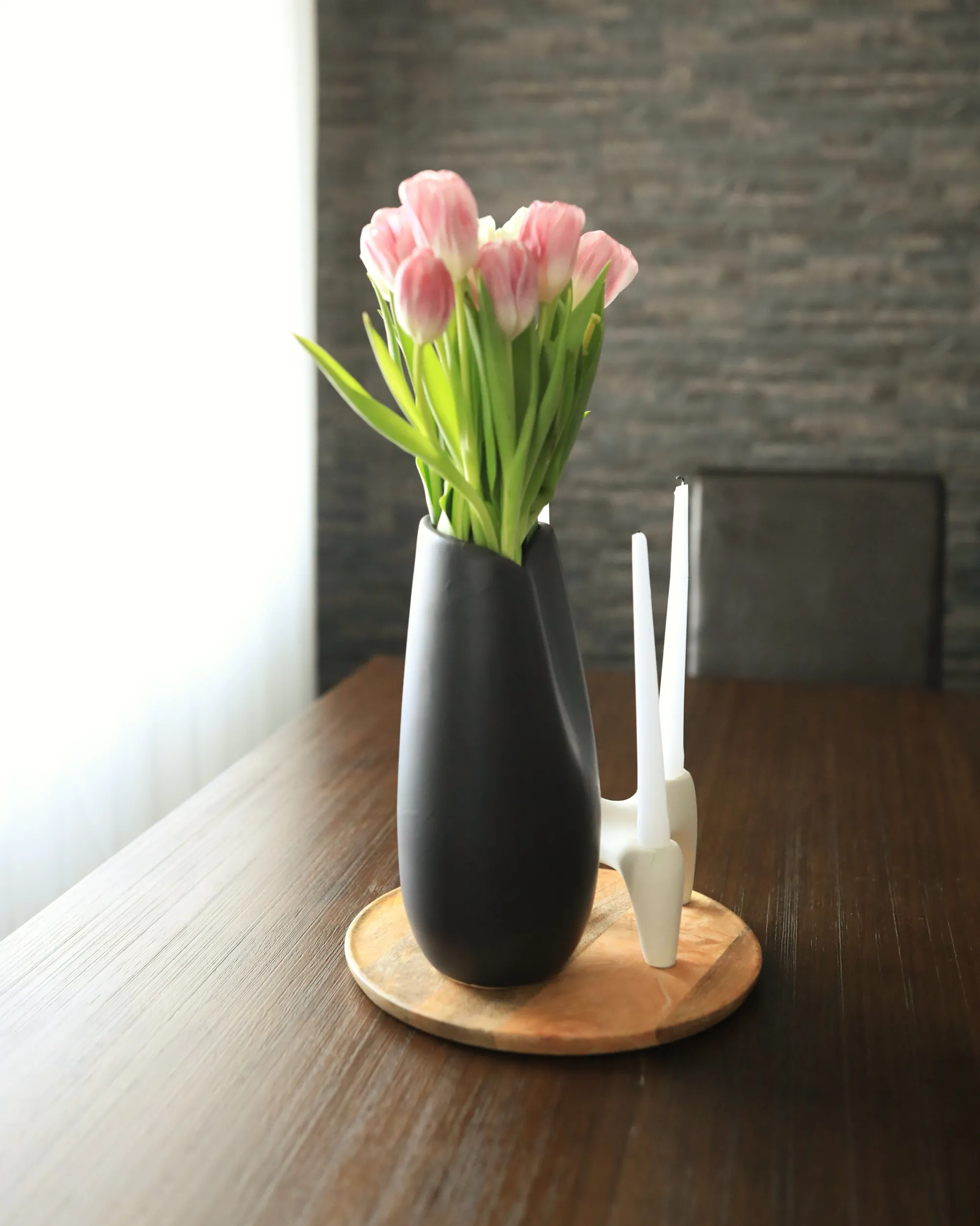 Decoratieve vaas DERBE Steengoed 32 cm Zwart