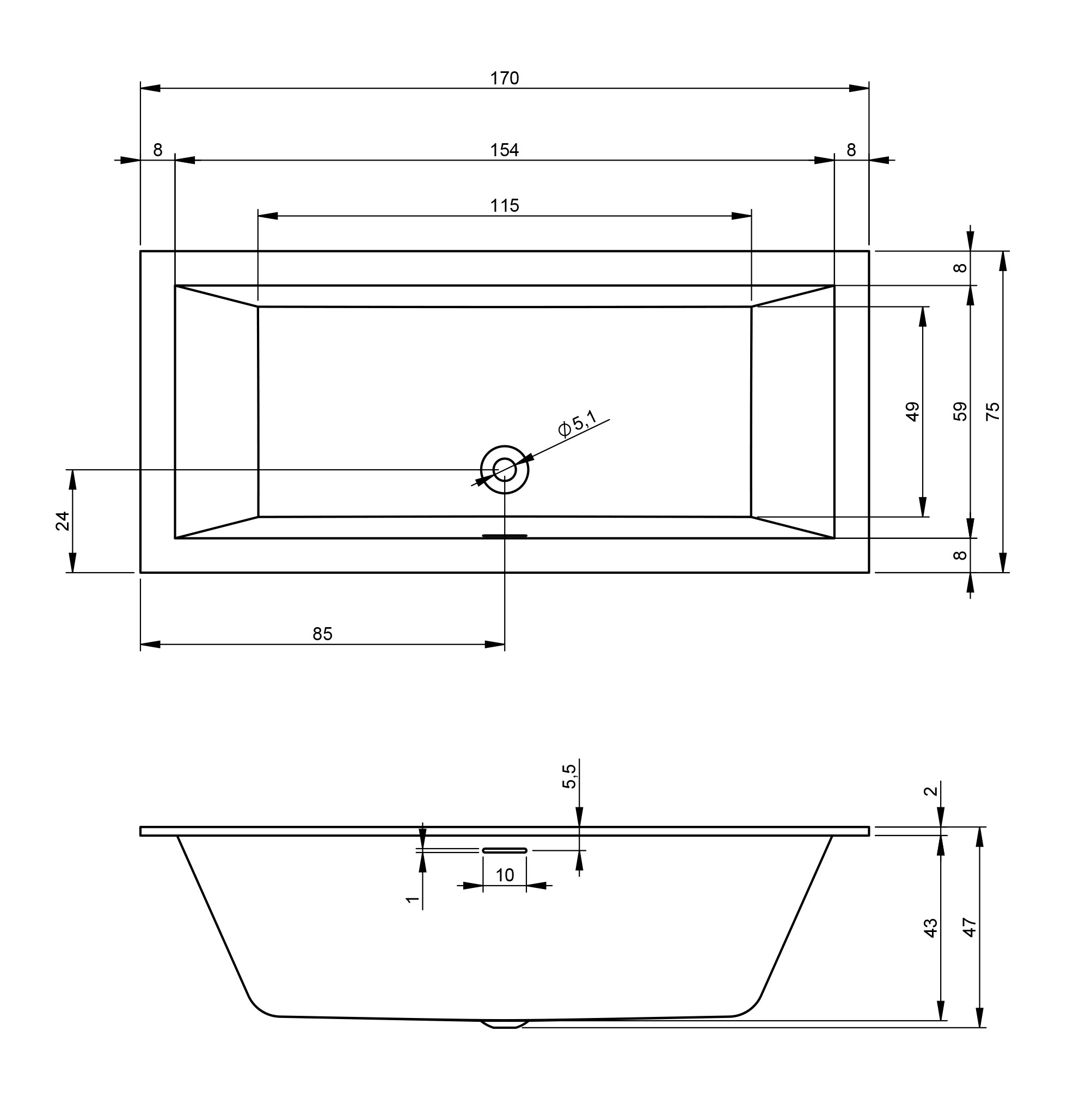 Riho Rethink Cubic half vrijstaand bad 170x75cm links wit glans
