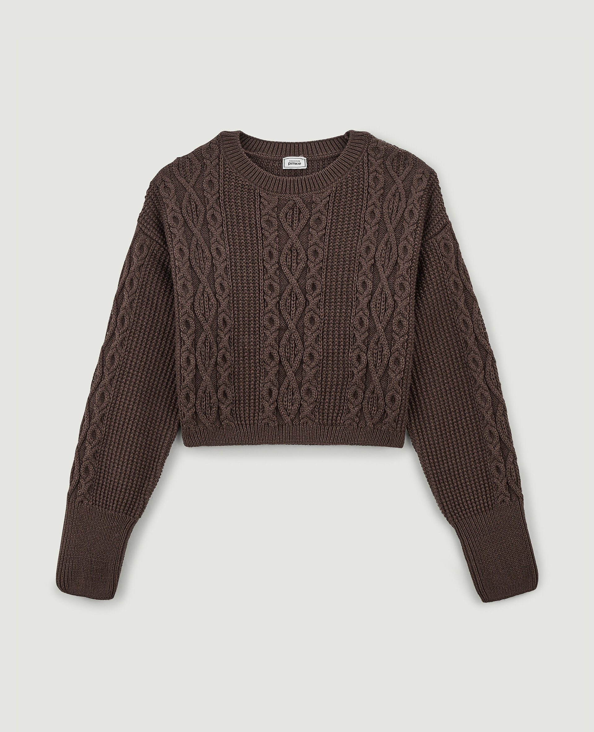 Pull cropped en maille fantaisie - Marron