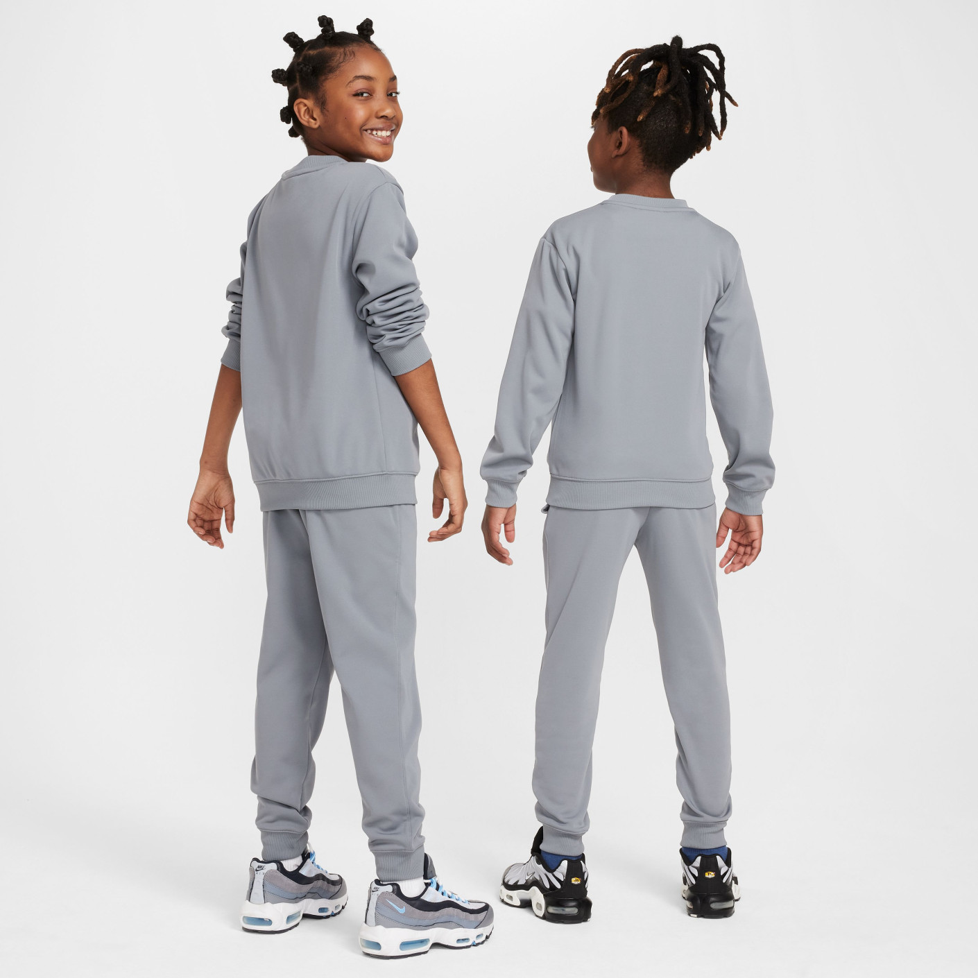 Nike Sportswear Big Logo Crew Trainingspak Kids Grijsblauw Wit Grijs