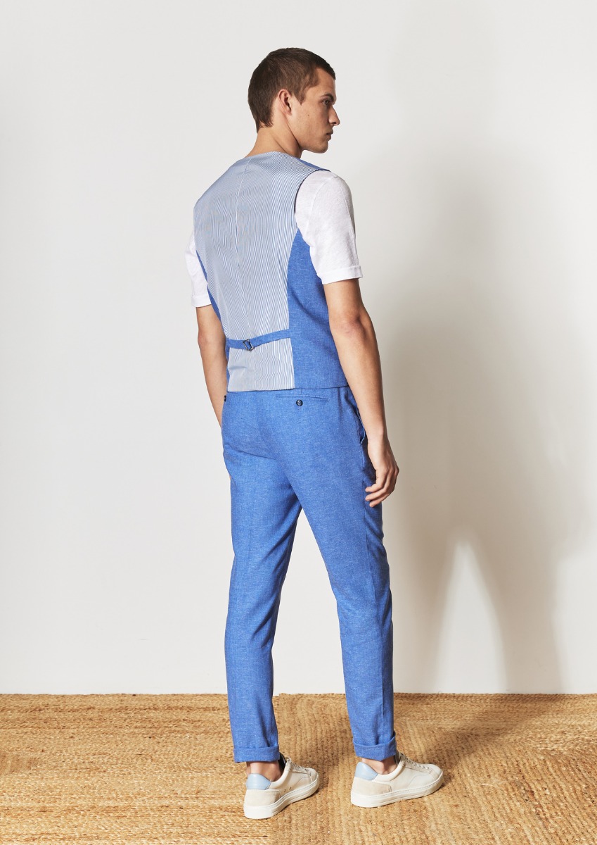 Pantalon coordonnable Skinny en lin mélangé uni bleu chambray