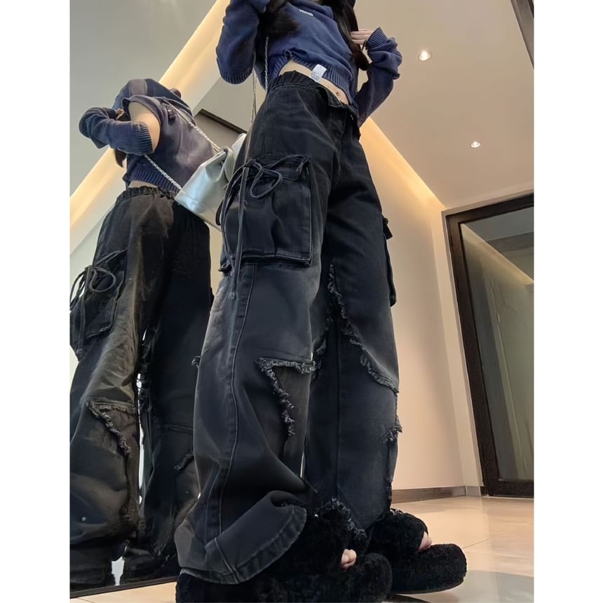 Jerolenea - Losse cargojeans met lage taille en franjes