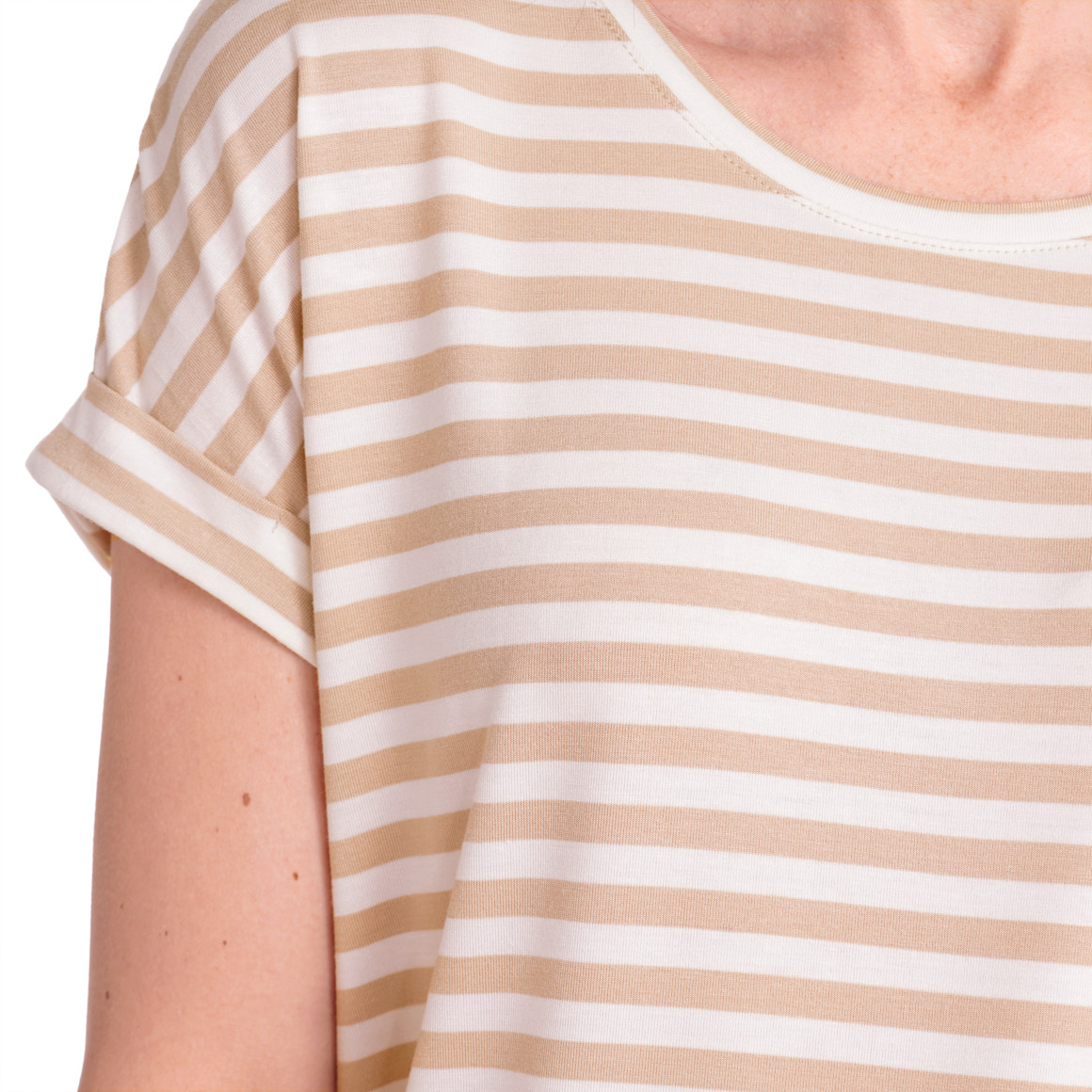 Gina Benotti Damen T-Shirt mit fixierten Turn-ups beige / weiss
