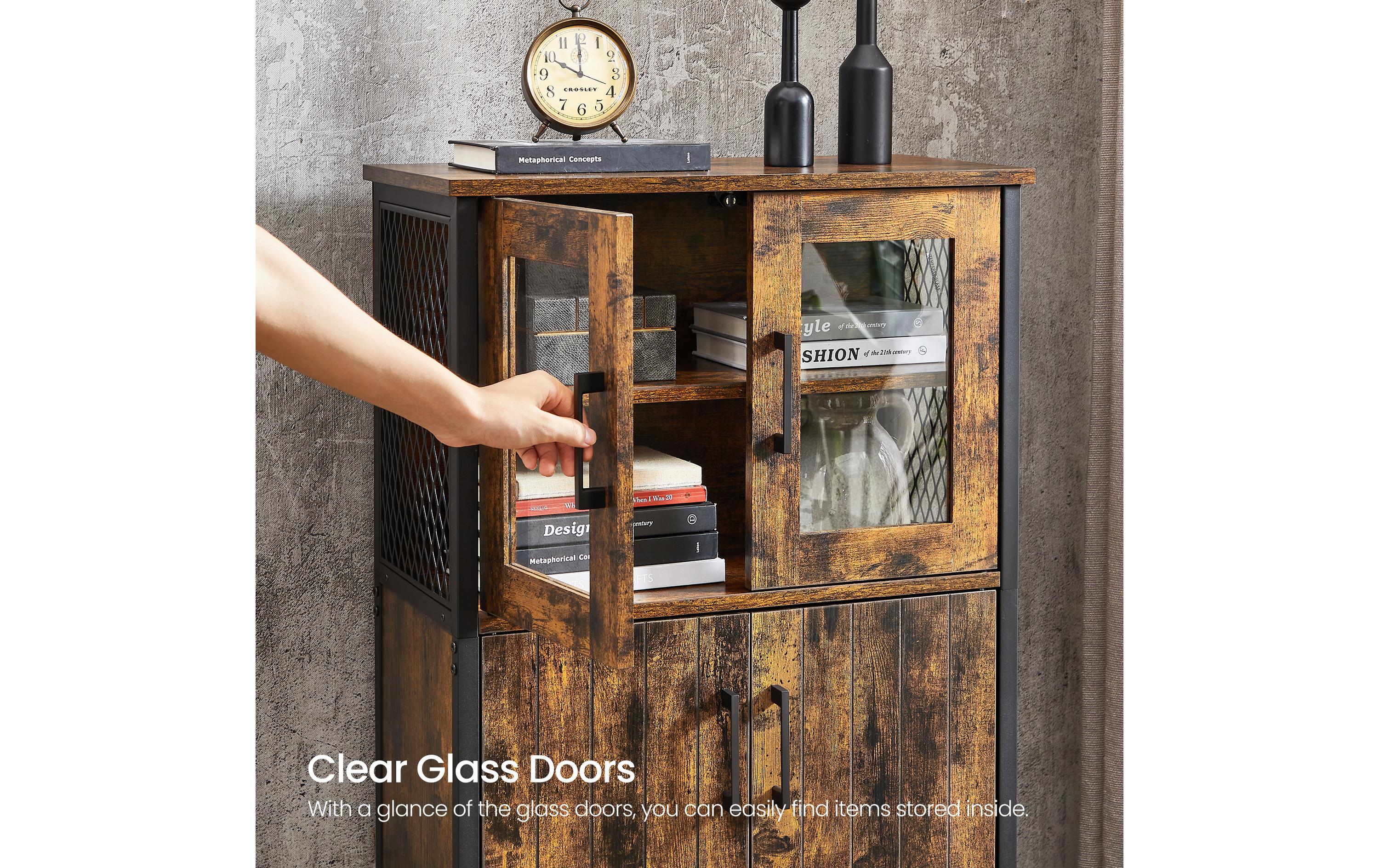Kommode mit Türen aus Glas 60 x 108 cm, Braun/Schwarz<br>Sideboard