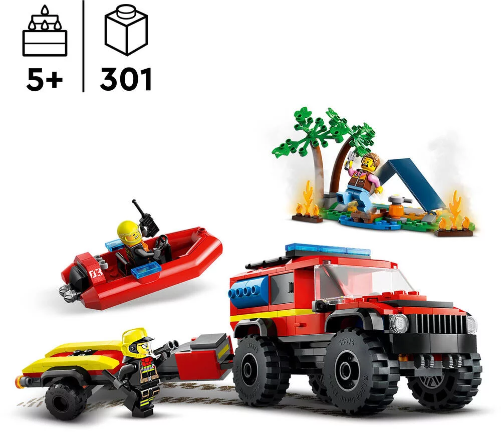 LEGO®CITY 60412 - LE CAMION DE POMPIERS 4X4 ET LE CANOT DE SAUVETAGE