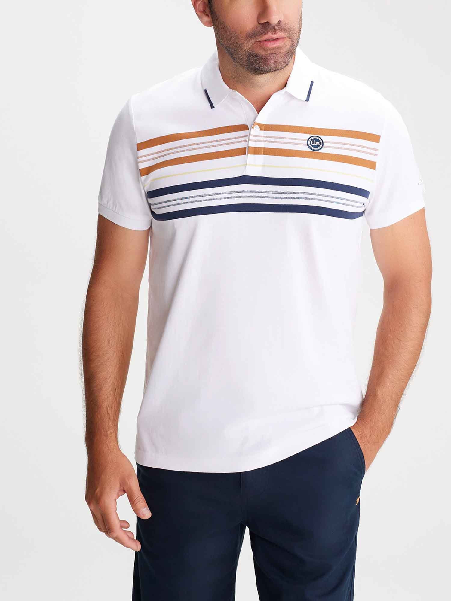 Polo Homme A Rayures Coton Blanc