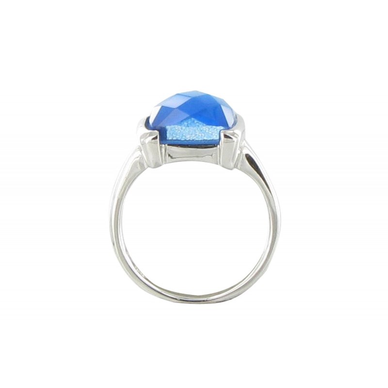 Bague Argent et son Carré Oeil de Chat Facetée Bleu