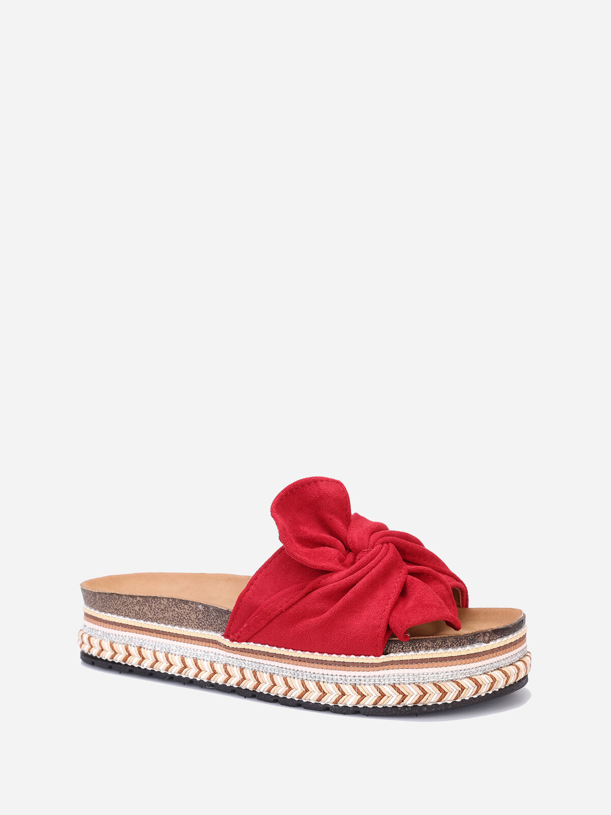 Mules suédine à plateforme motif ethnique- Rouge