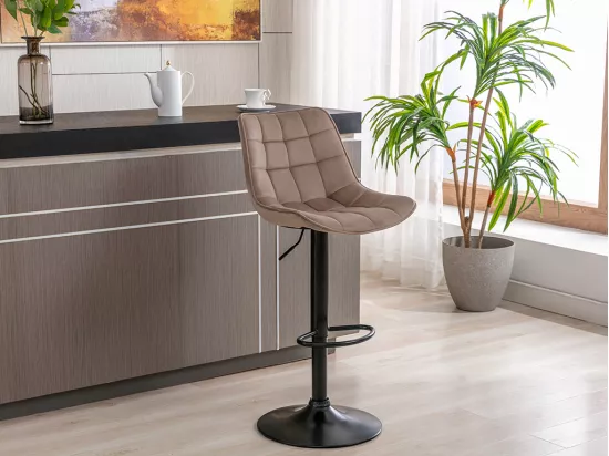 Lot de 2 tabourets de bar en velours et métal noir - Hauteur réglable - Beige - LIMA II