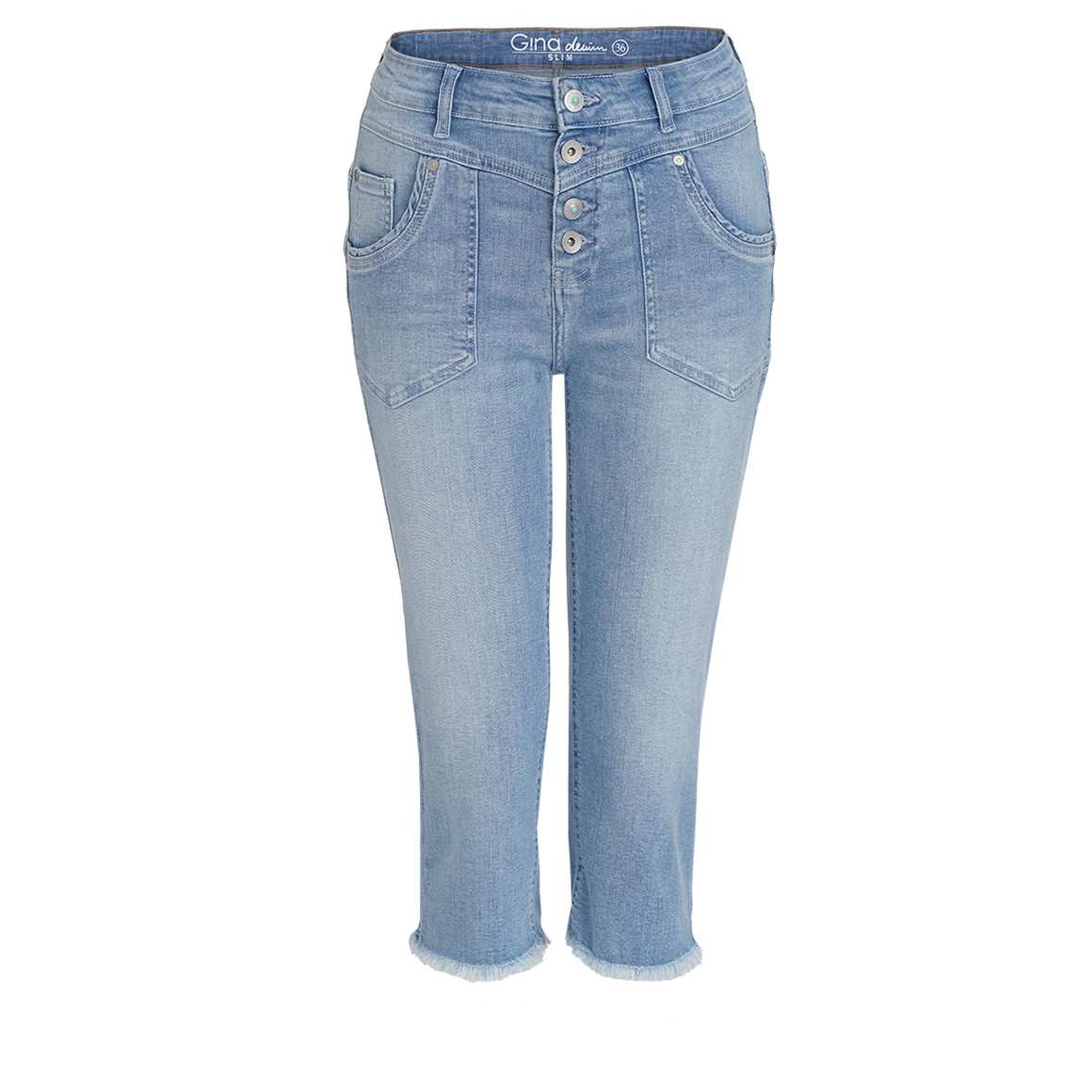 Damen Capri-Jeans in Denim-Optik hellblau
