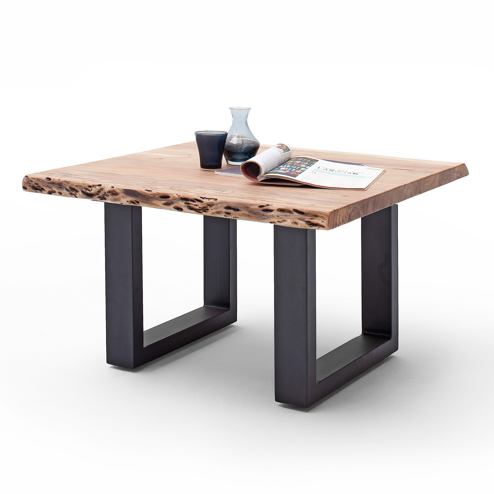 Couchtisch CARTAGENA - Akazie natur-anthrazit - U-Gestell - 75x75 cm