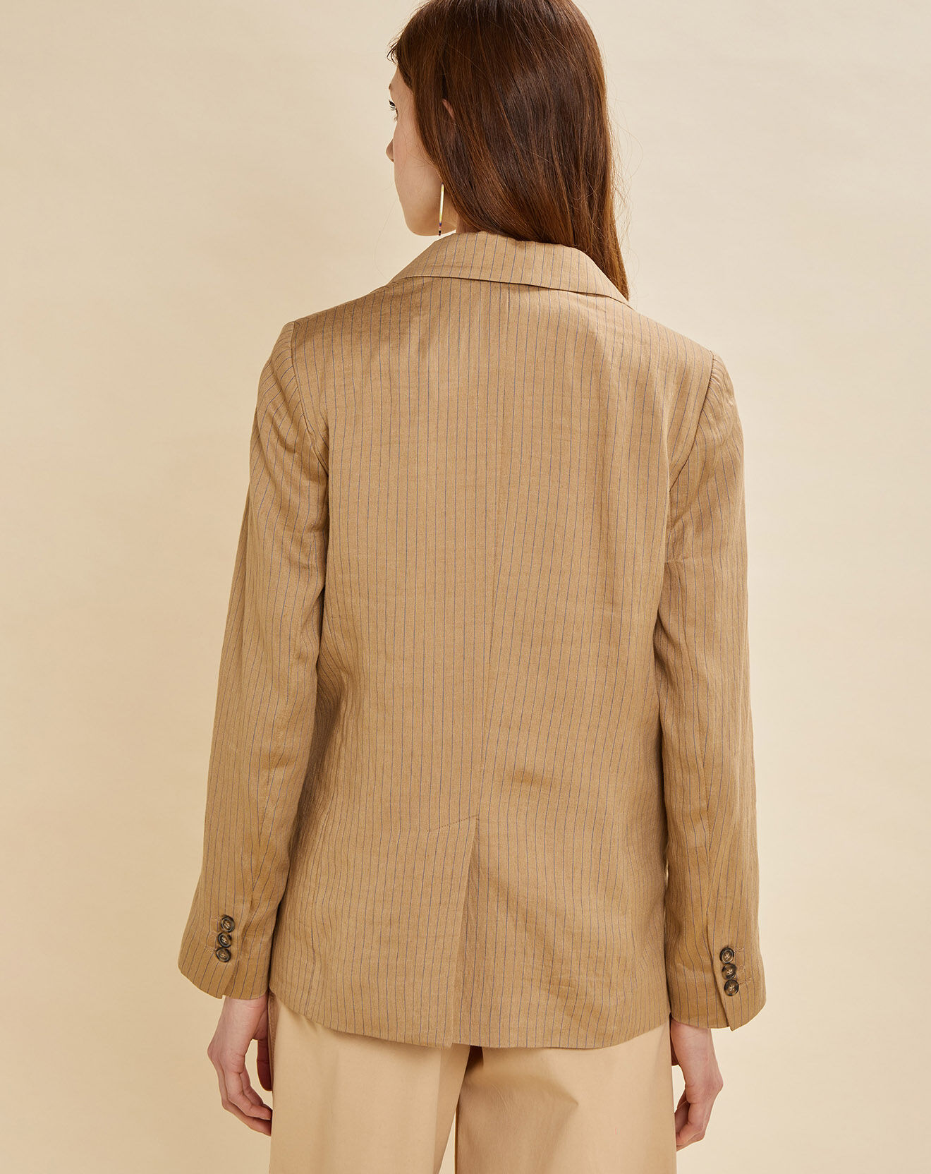 Chloé Stora Veste en Lin mélangé Vienne rayée beige