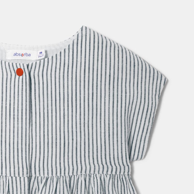 Robe coton et lin rayée bleu bébé fille Bleu