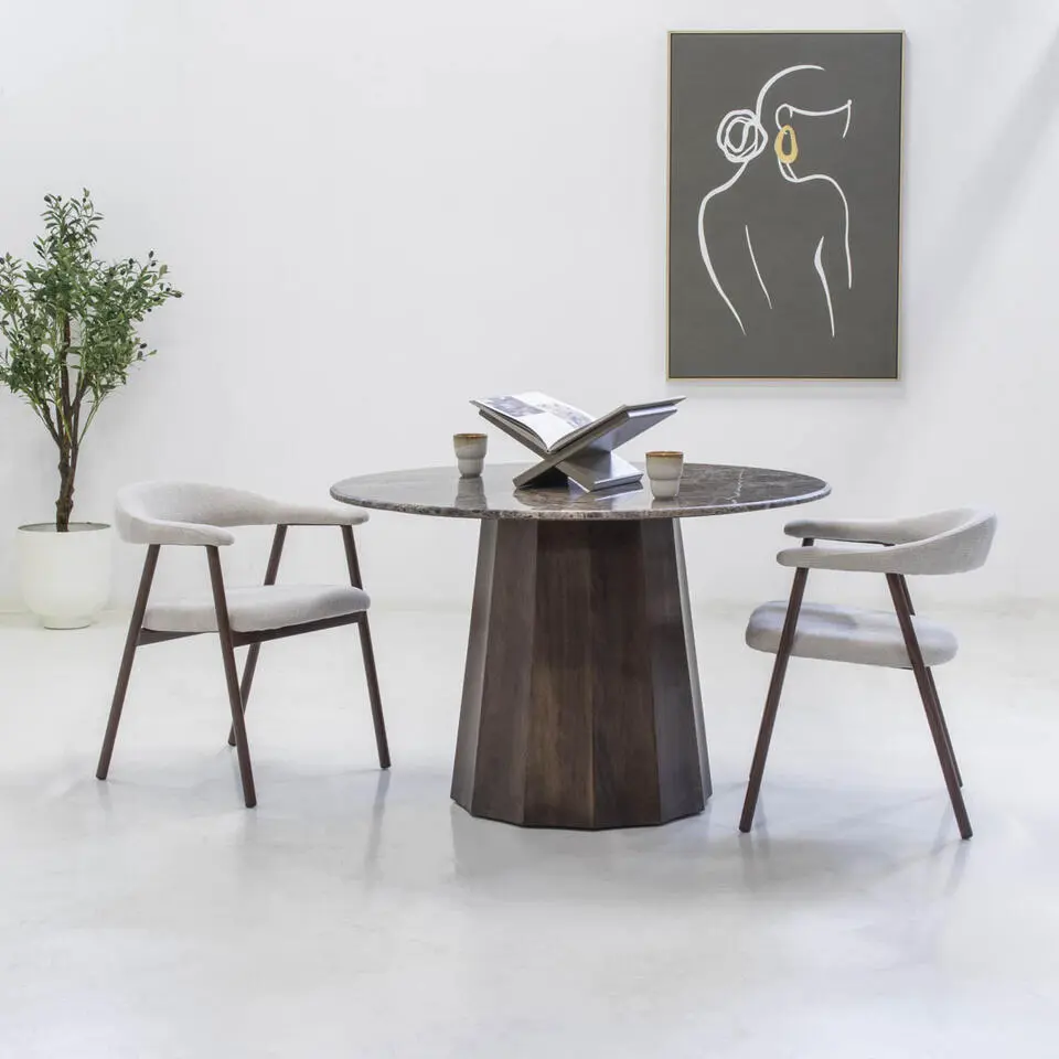 Eettafel Rond Ø120cm - Marmer - Bruin - Eettafel Senna