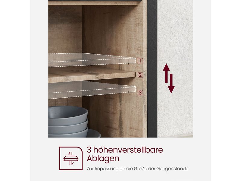 VASAGLE Kommode 100 x 80 cm, Braun/Schwarz Aufbewahrungsschrank mit Schiebetüren