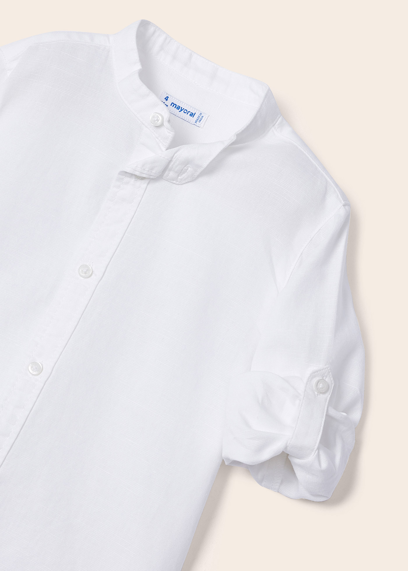 Camisa de linho de manga comprida com gola mandarim para meninos