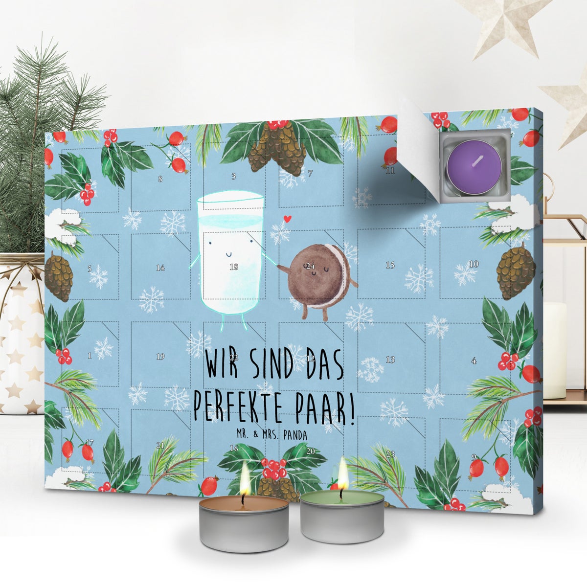 Mr. & Mrs. Panda Geurkaars Adventskalender Melkkoekje - Pastelblauw