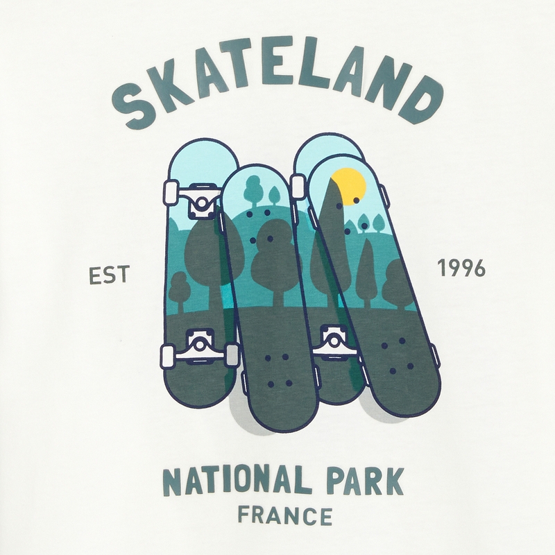 T-shirt à motif skateboard blanc garçon