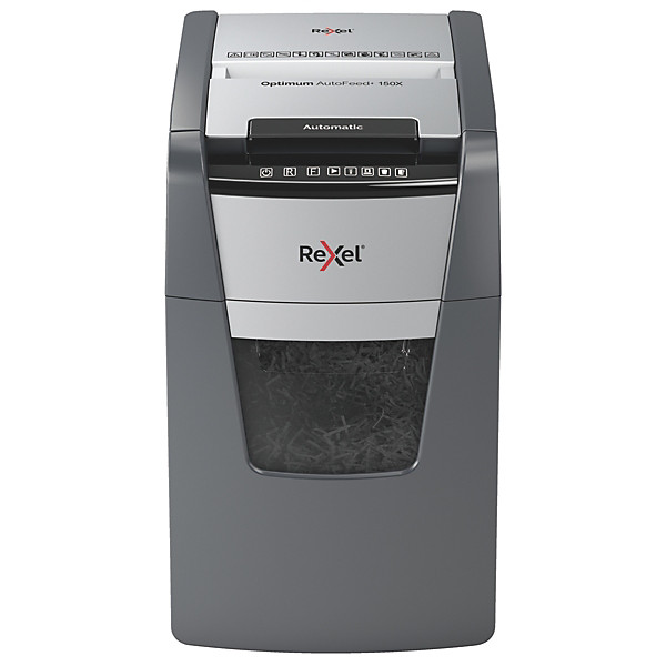 Rexel Destructeur de documents Optimum Auto+ 150X coupe croisée DIN P4 - 150 feuilles - corbeille 44L