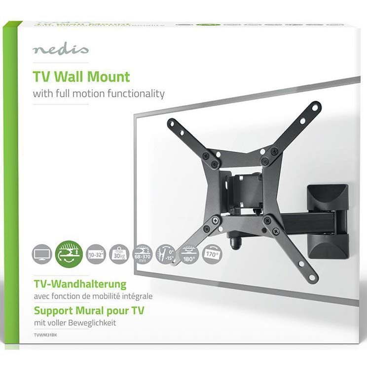 Nedis TVWM31BK wandsteun voor flatscreen 10 tot 32” draai- kantelbaar 30kg