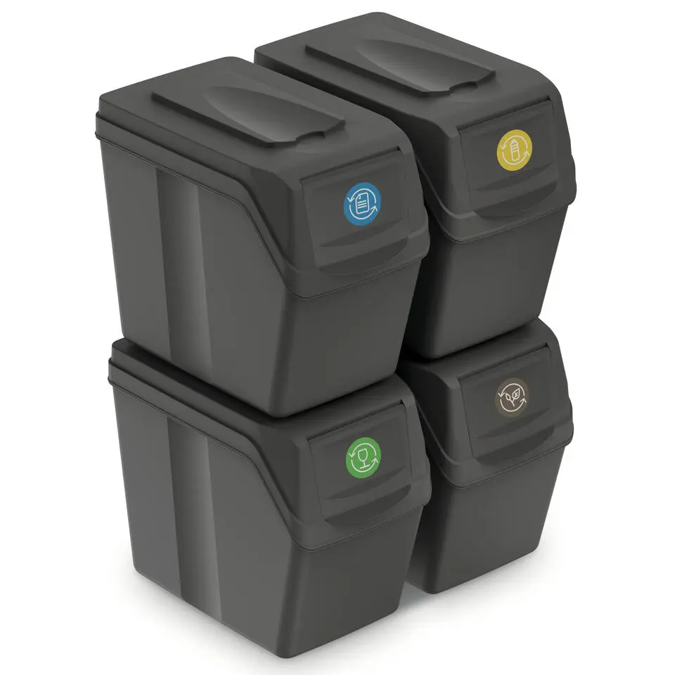 Prosperplast Afvalscheidingprullenbakken - 4x 20 liter - grijs