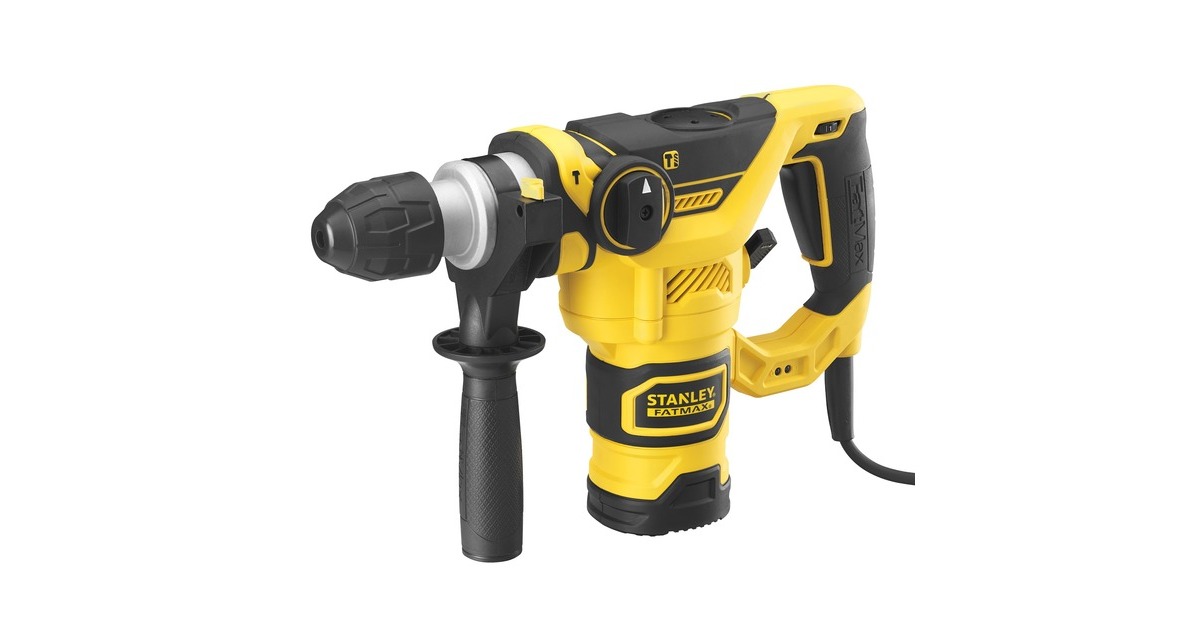 StanleyFATMAX 1250W Pneumatische boorhamer met 3-delige beitelset  (Geel/zwart, SDS+, met koffer)