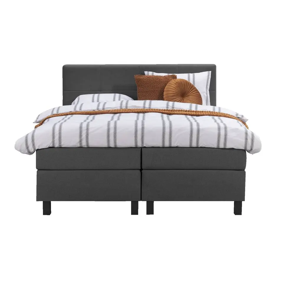Boxspring Liv geblokt - antraciet - 180x200 cm - vierkante poot
