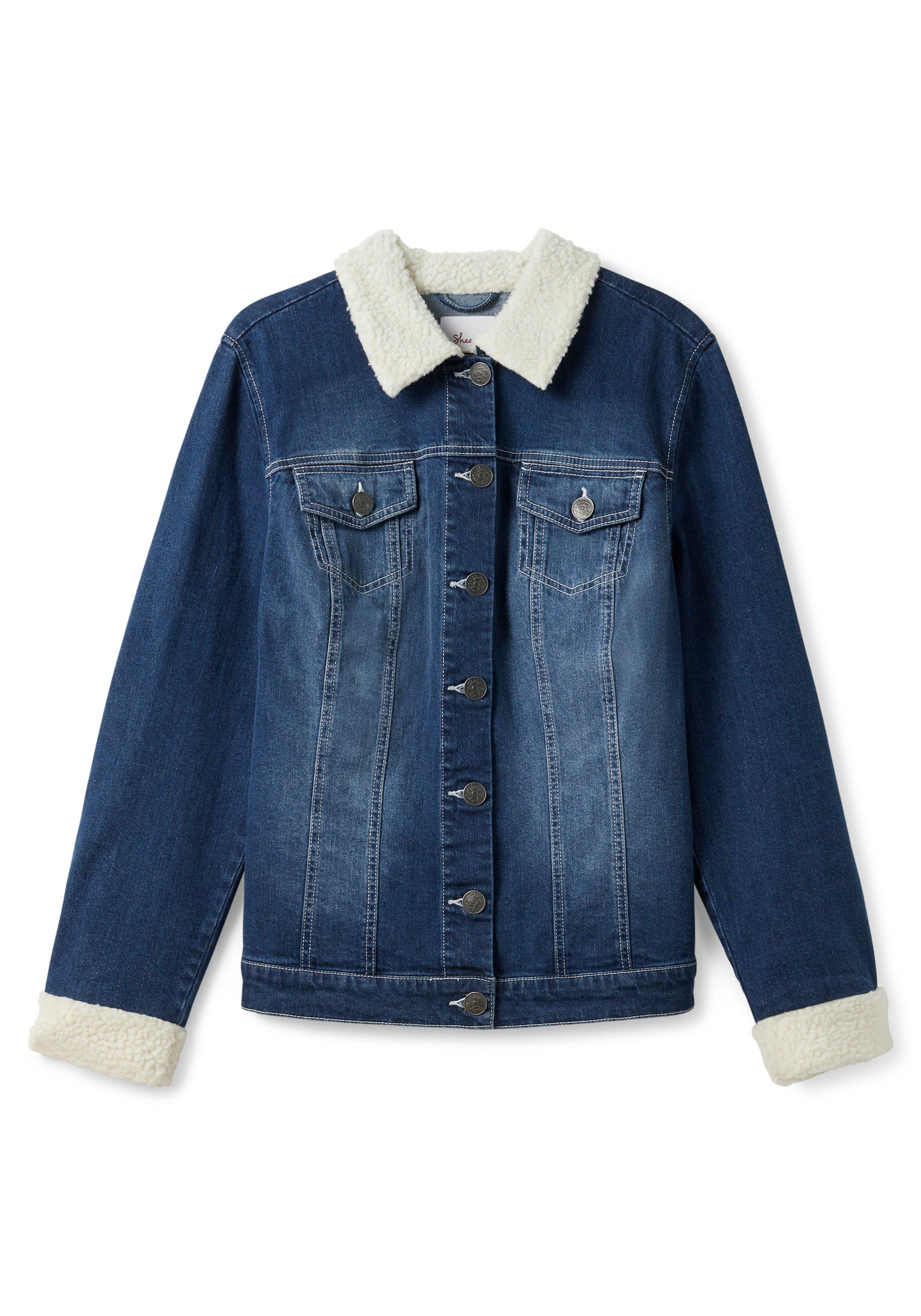 Jeansjacke mit Fellimitat an Kragen und Ärmeln