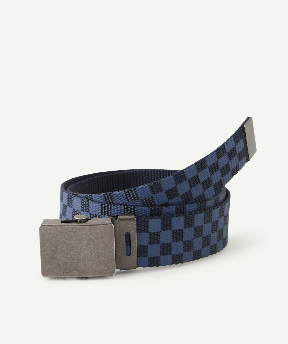CEINTURE GARÇON DAMIER BLEU ET NOIR BOUCLE EN MÉTAL