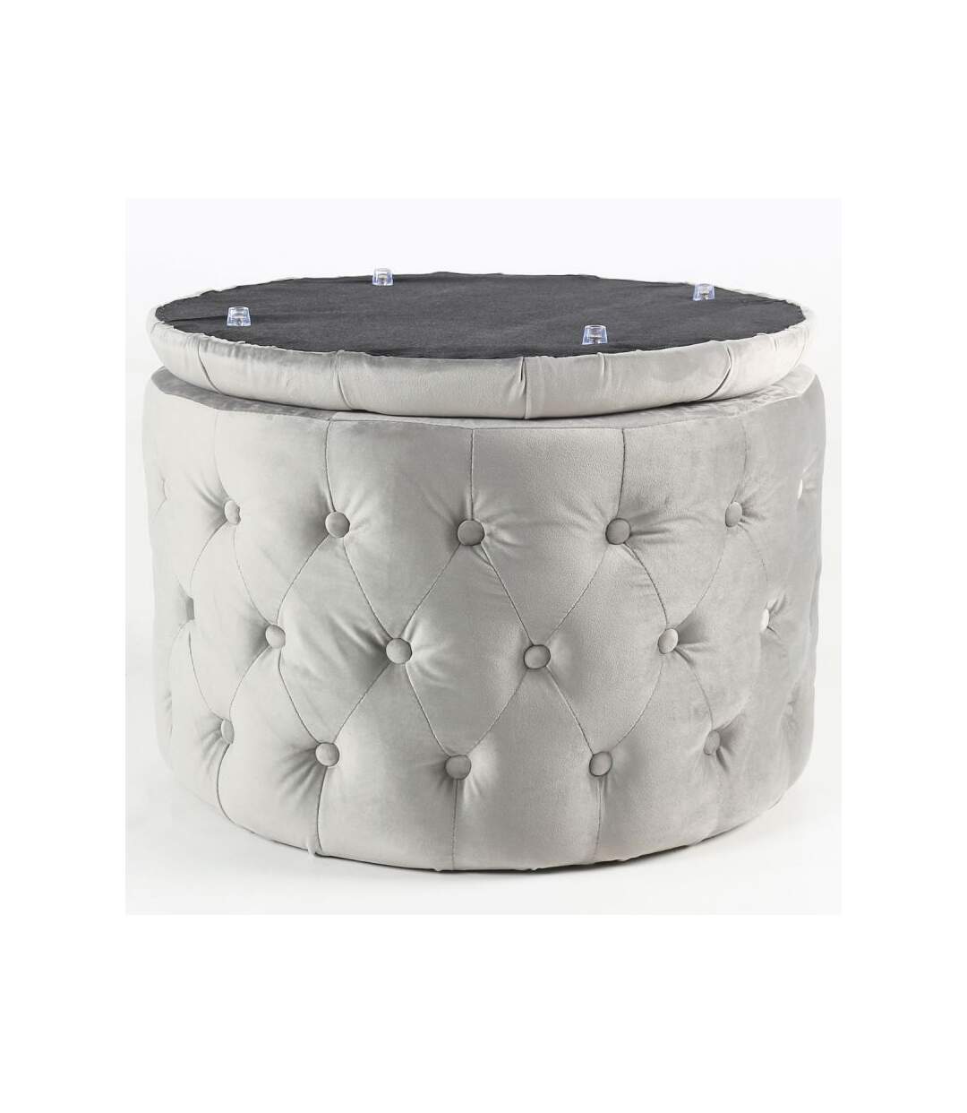 Paris Prix - Pouf Rond Design En Velours visalni 60cm Argent