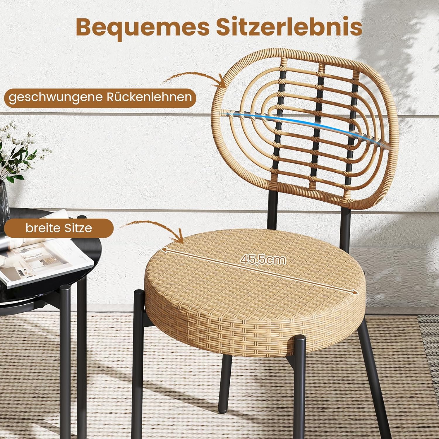 COSTWAY Rattan Gartenmöbel Set, Balkonmöbel Kleiner Balkon, 3-TLG. Balkonset mit 2 Stühle und 1 Tisch, Terrassenmöbel, Gartengarnitur für 2 Personen, Sitzgruppe für Garten, Terrasse