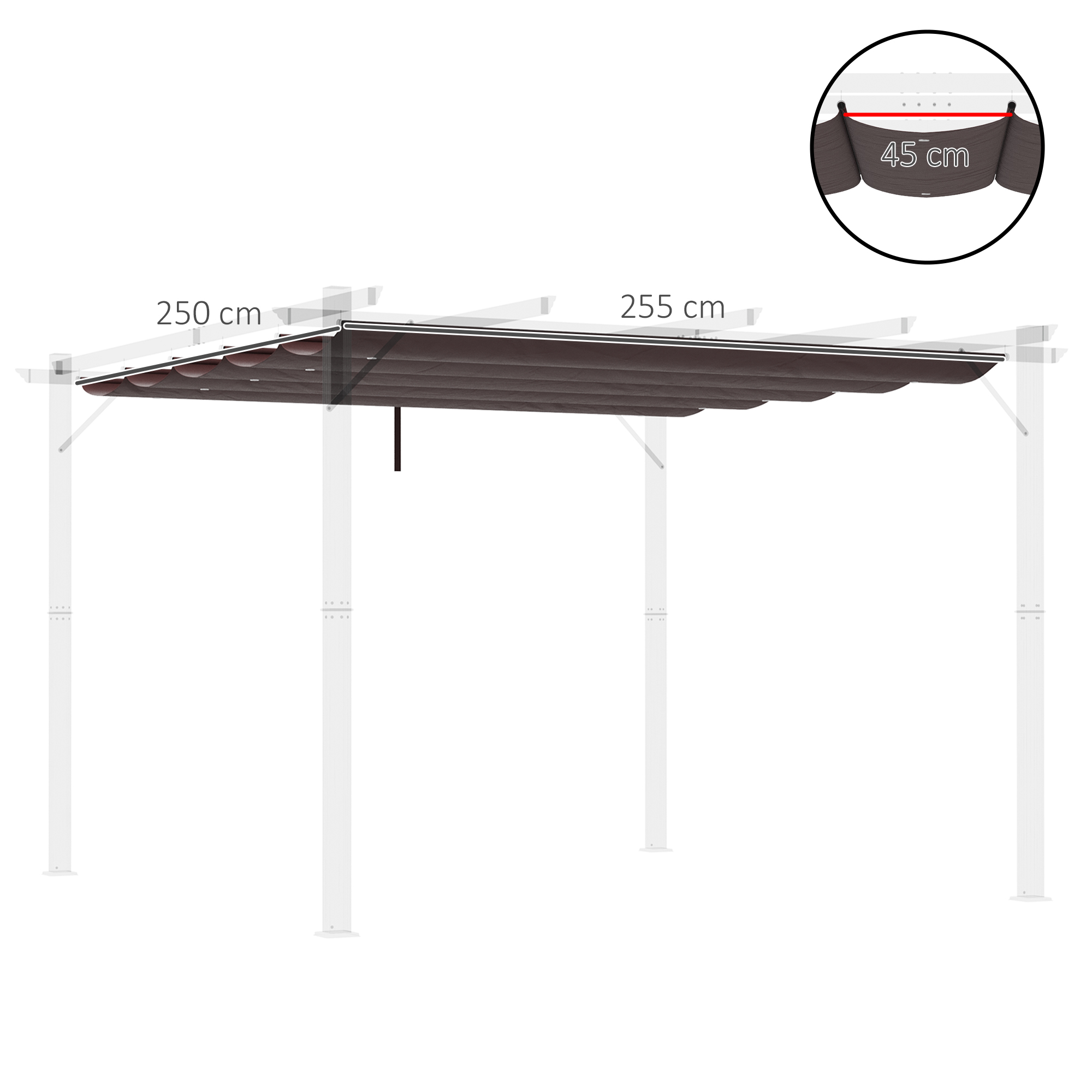 Cobertura retrátil Outsunny para pérgola, 2,5 x 2,55 m, para guarda-sol, toldo de tecido para gazebo de jardim com 10 orifícios de drenagem, cor café.
