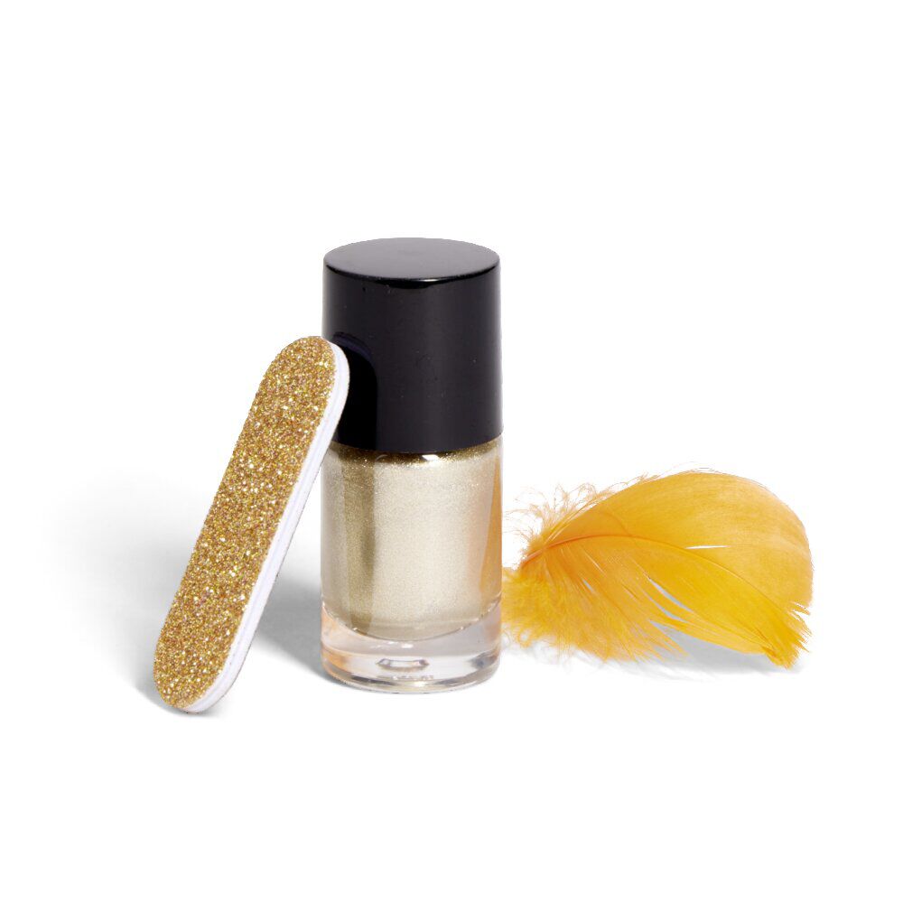 Boule de Noël transparente Ø8cm avec lime et vernis à ongles doré