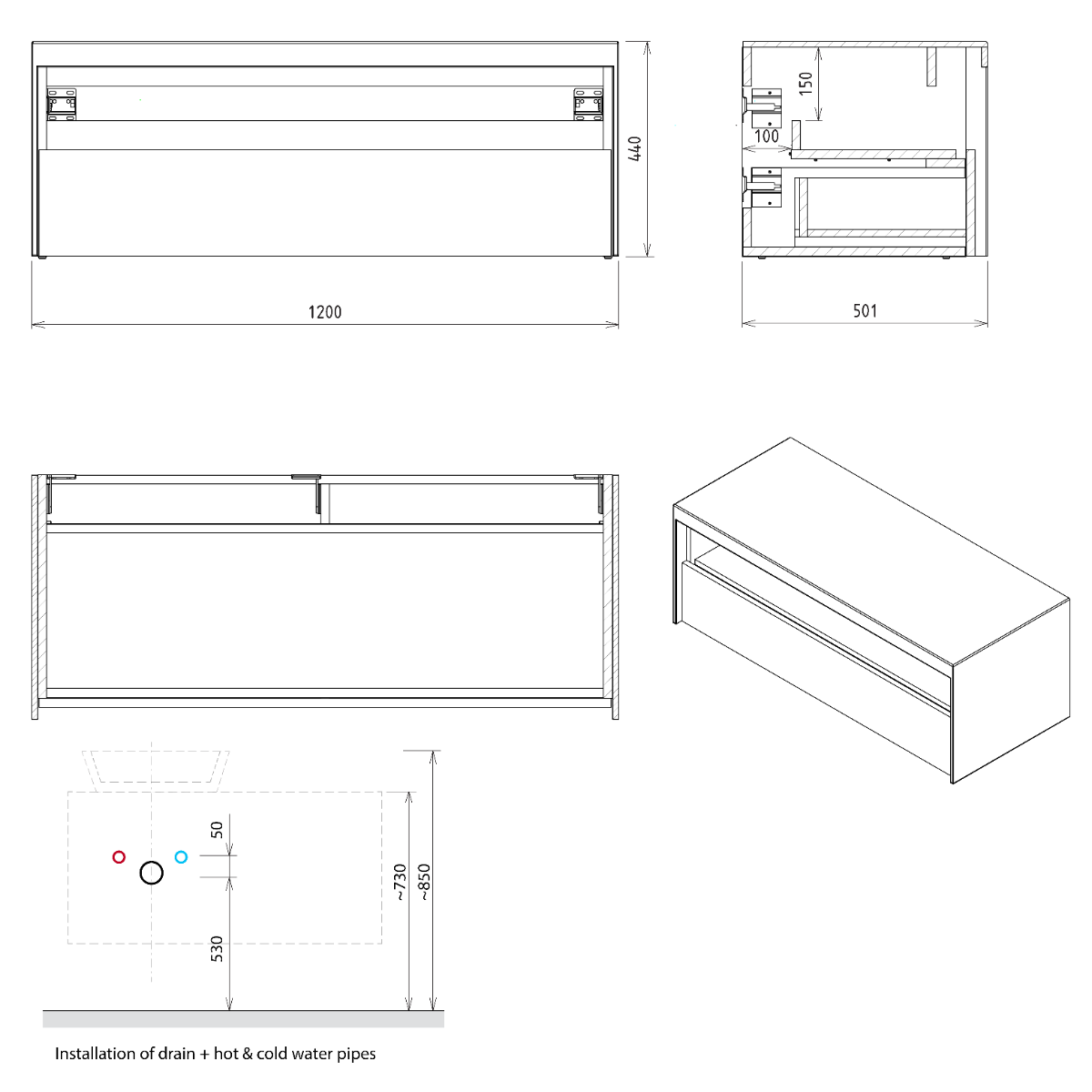 Sapho Viera wastafelonderkast eiken/mat wit 120x44x50cm
