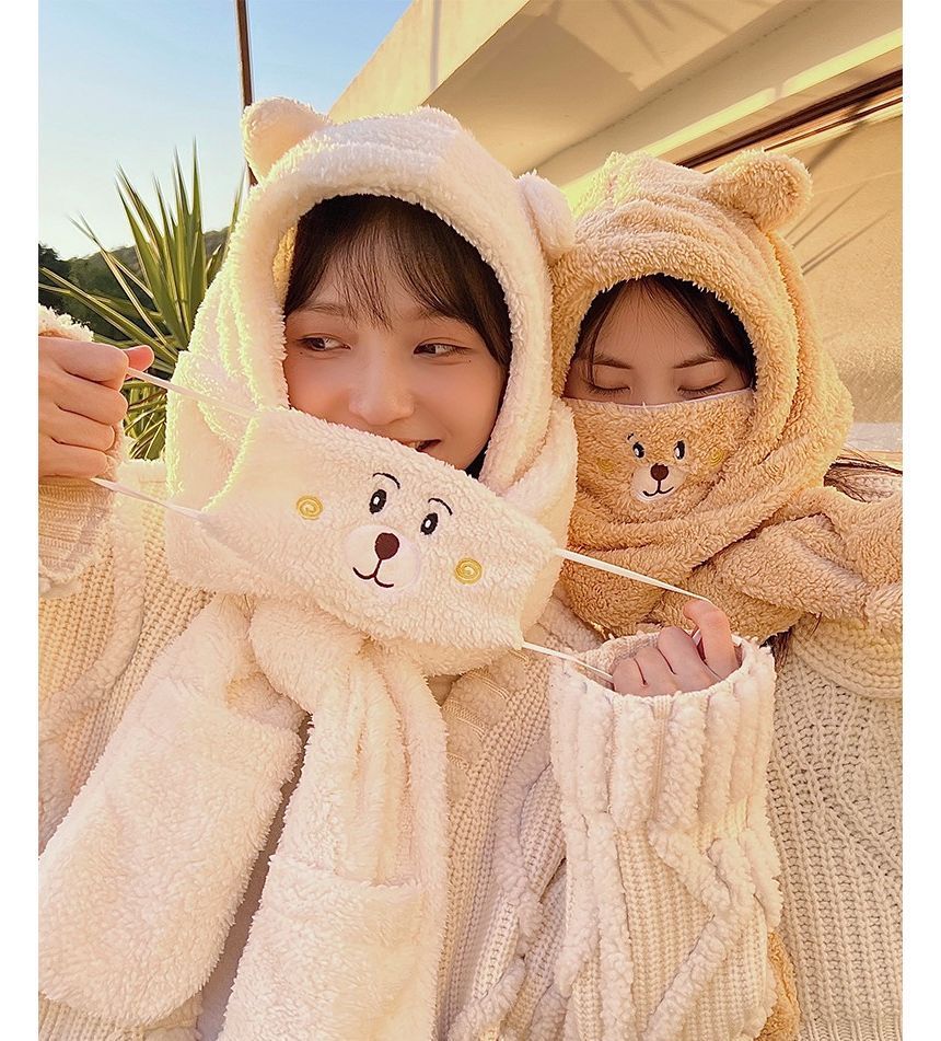 Yunikon - Set: Berenoor Fleece Capuchonsjaal + Masker