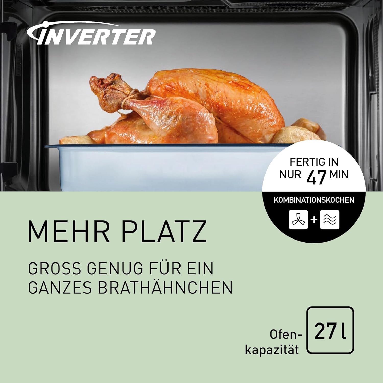 Panasonic NN-CT56JBGPG Slimline-Kombi-Mikrowellenherd mit Grill, Drehteller aus Glas, 27 l, 1000 W, 40/100–220 °C, 23 automatische Programme, Auftauen, 6 Leistungsstufen, digitale LED, Schwarz