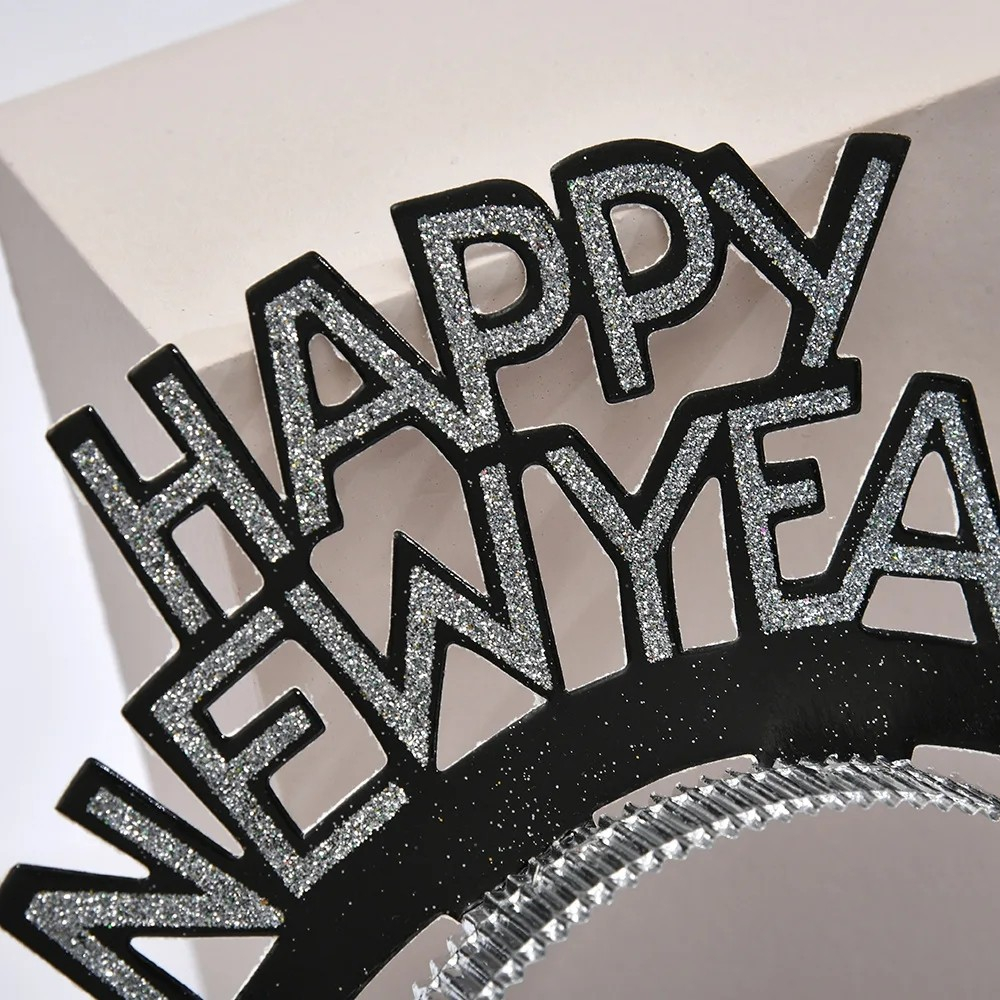 (12er Set) Happy New Year Haarreif Silvester Party Accessoire - Gold / Silber / Schwarz