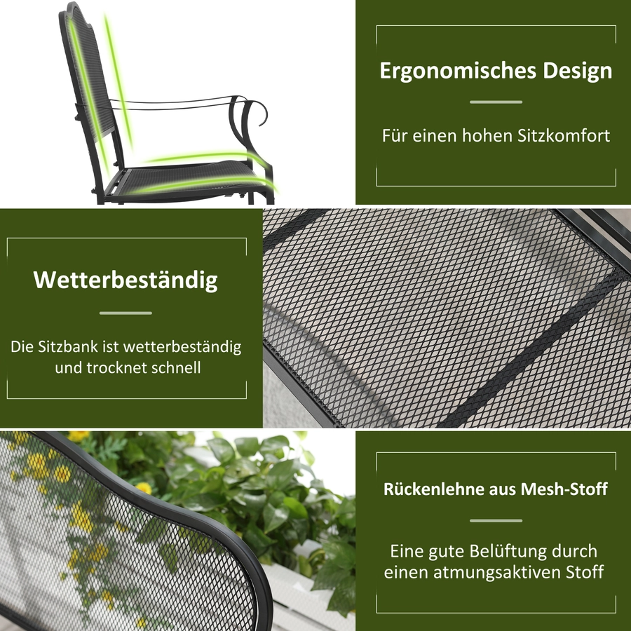 Outsunny Gartenbank mit Rückenlehne schwarz