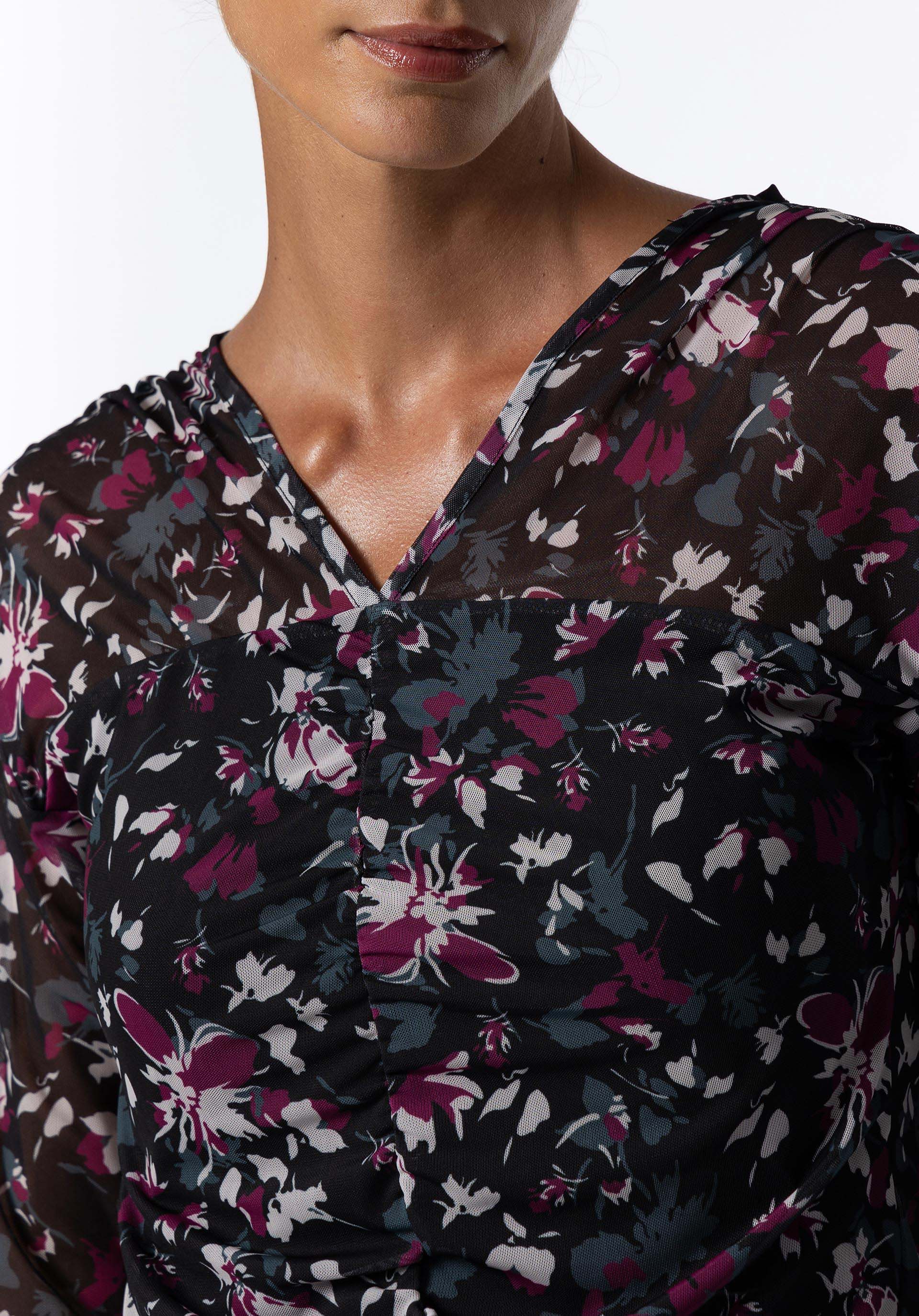 T-shirt Mesh Estampada com Franzidos