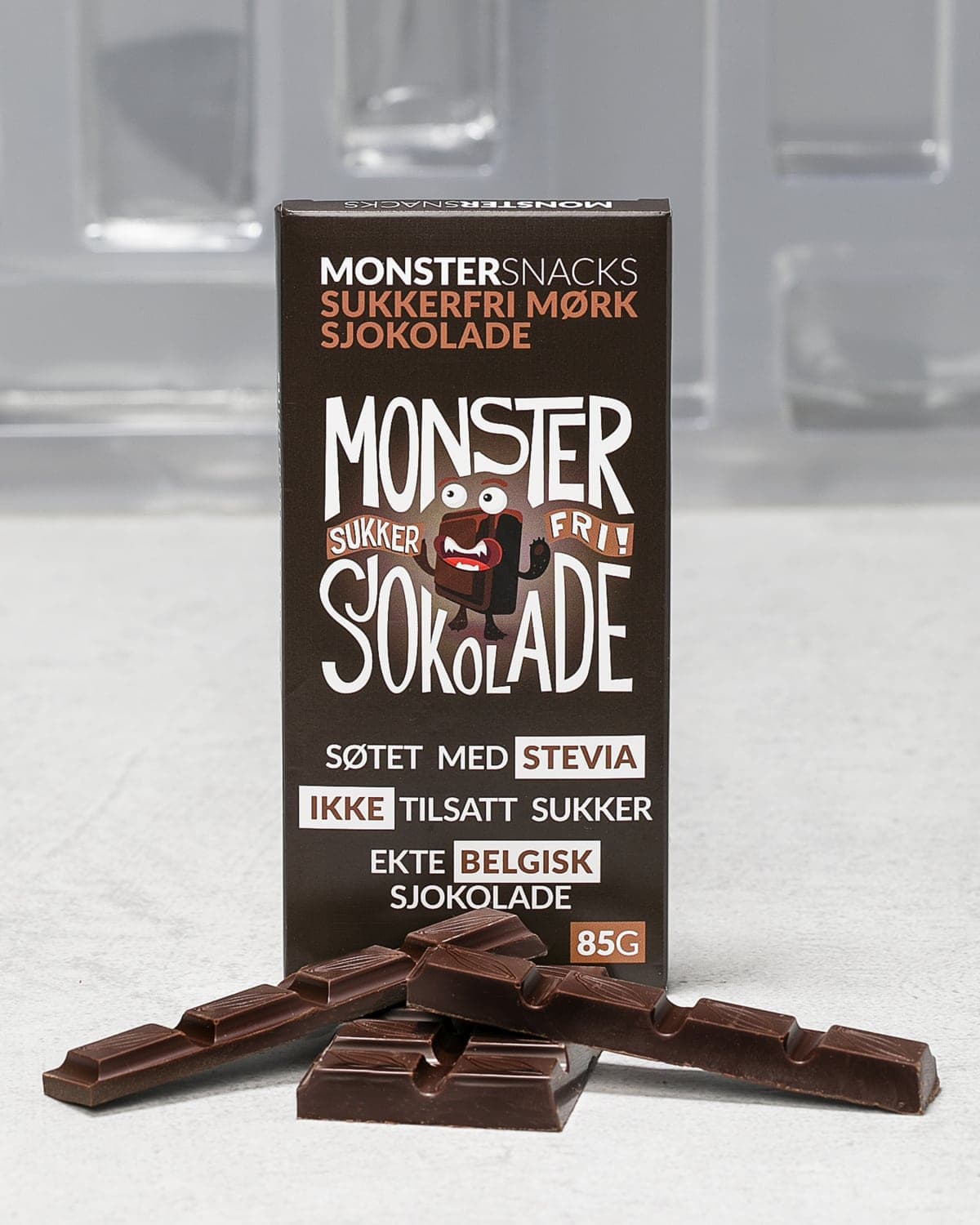 Monster Sukkerfri Belgisk Stevia Mørk Sjokolade 12x85g - PAKKETILBUD