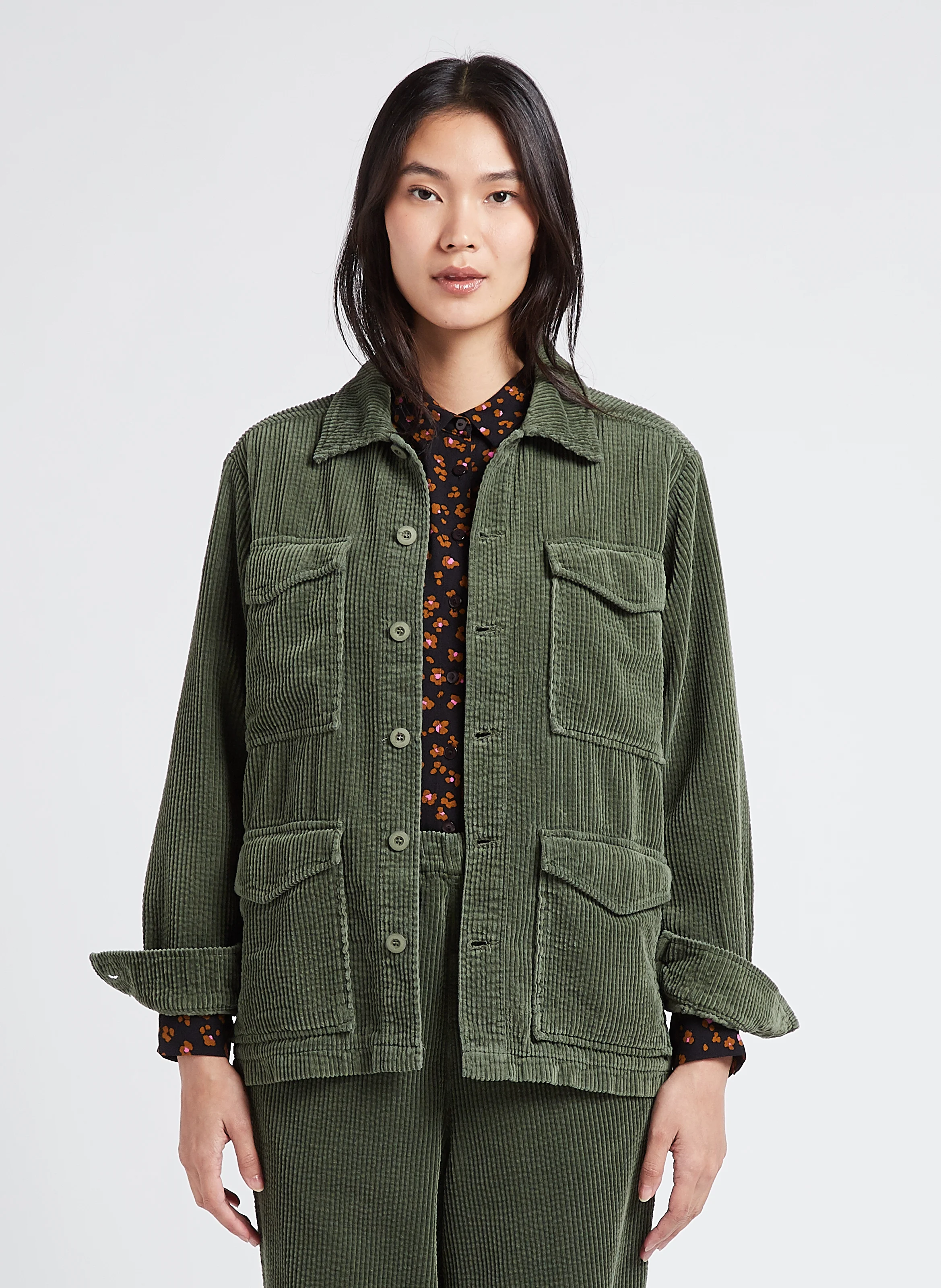 CARRIE - Veste col classique ample en coton | Vert