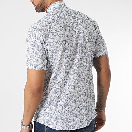 Chemise Manches Courtes Blanc Bleu Clair Floral