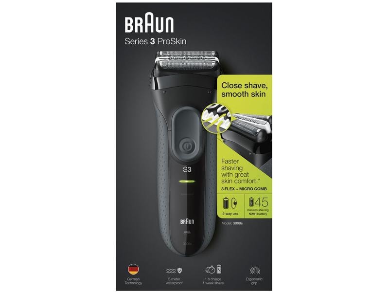 Braun Herrenrasierer Series 3 ProSkin 300 s b Schwarz Wiederaufladbarer und kabelloser Rasierer