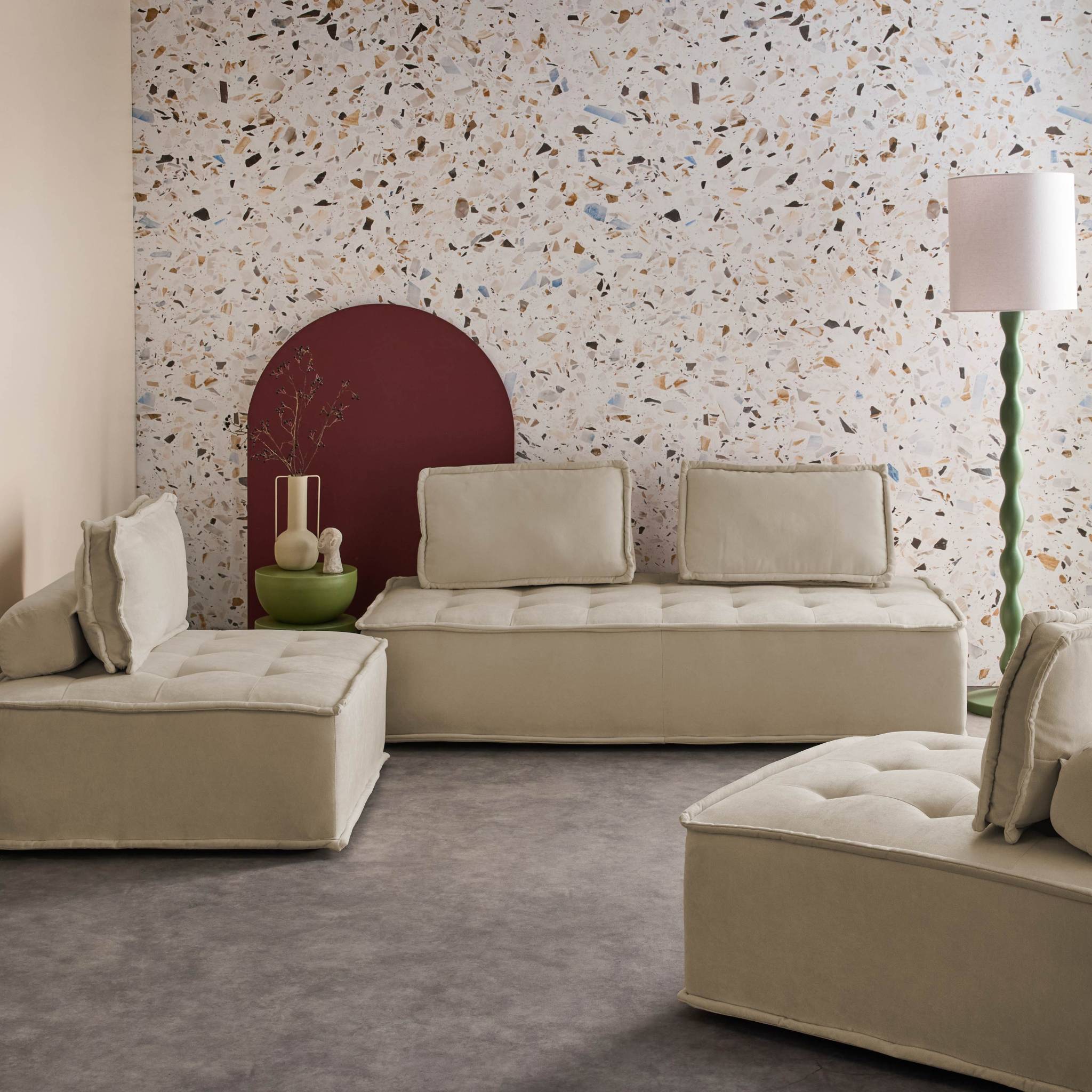 sweeek - Set van 2 fauteuils met 2-zitsbank in stof, met kussen