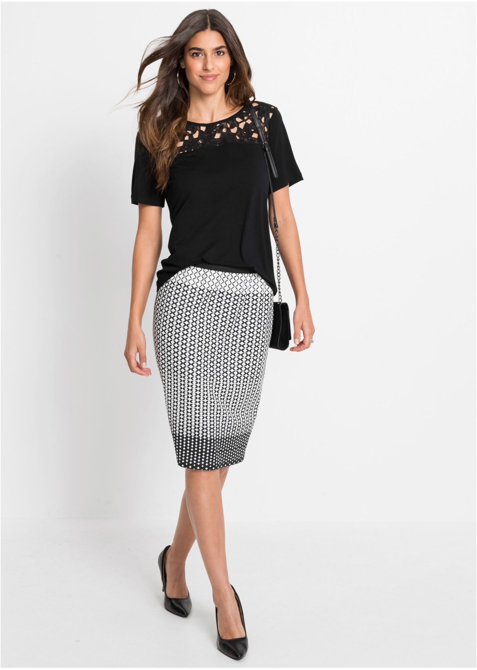 T-shirt à dentelle, manches courtes