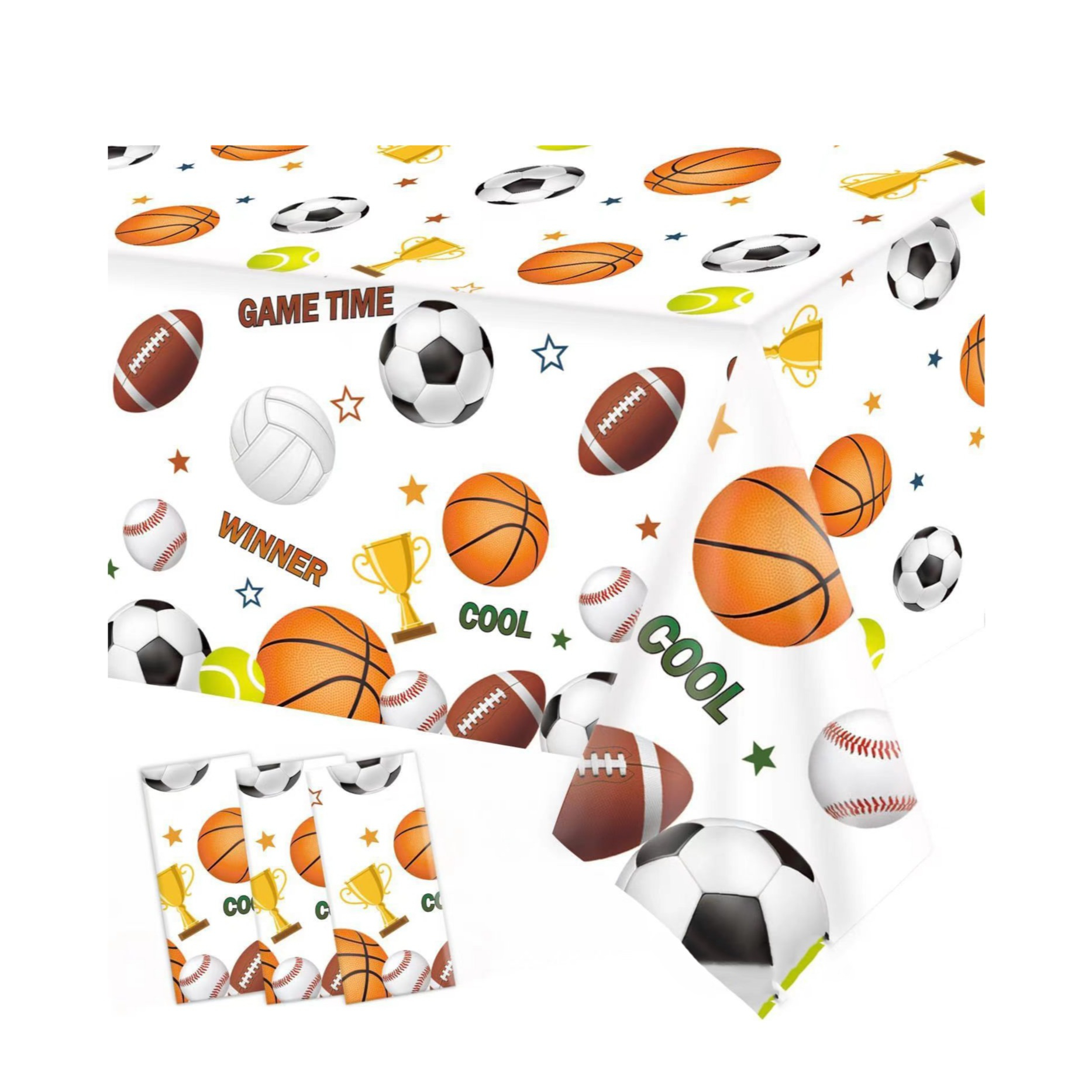 (3er Set) 271x138cm Deko Folien Tischdecke Party Dekoration Tisch Tuch Sport Design - Weiss
