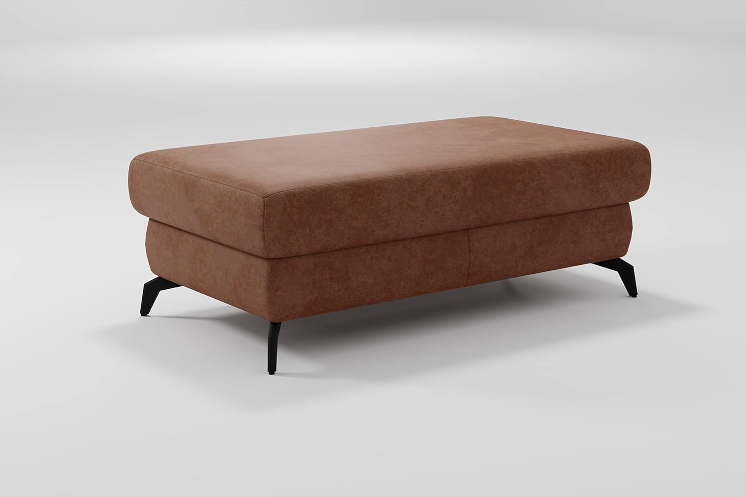 CAVADORE Stauraum-Hocker Bounce / Polsterhocker in Vintageleder-Optik mit Staufach und Metallfüßen in Mattschwarz / 121 x 45 x 67 / Mikrofaser, Sattelbraun
